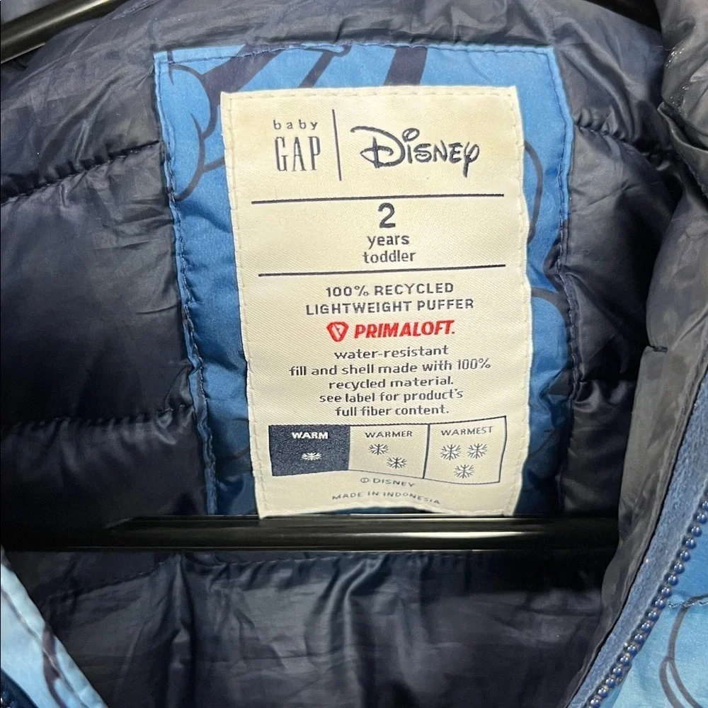Gap × Disney Mickey Mouse Recycled Puffer Jacket Toddler Size 2 Water Resistant